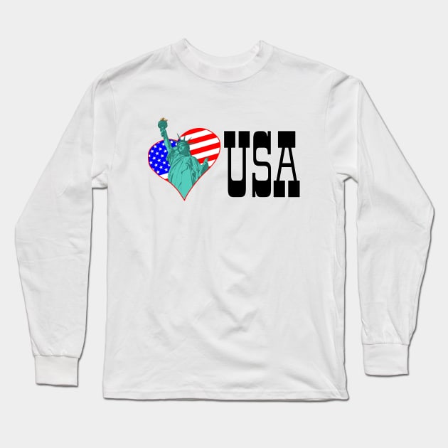 Statue of Liberty in the heart and USA Long Sleeve T-Shirt by STARSsoft